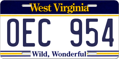 WV license plate OEC954
