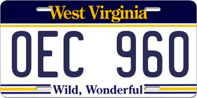 WV license plate OEC960