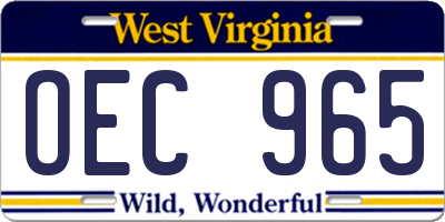 WV license plate OEC965