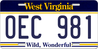 WV license plate OEC981