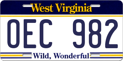 WV license plate OEC982