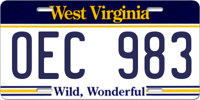 WV license plate OEC983