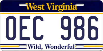 WV license plate OEC986