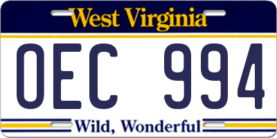 WV license plate OEC994
