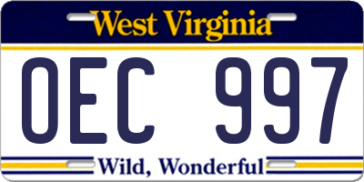 WV license plate OEC997