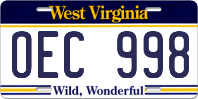 WV license plate OEC998