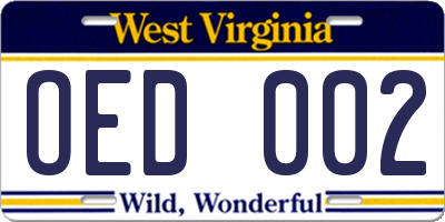 WV license plate OED002