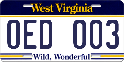 WV license plate OED003