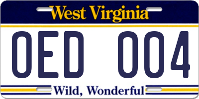 WV license plate OED004