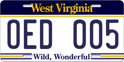WV license plate OED005