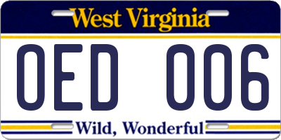 WV license plate OED006
