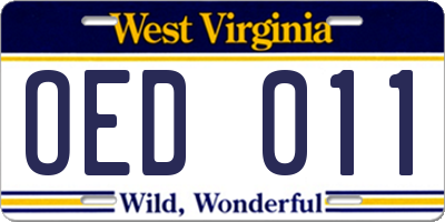 WV license plate OED011