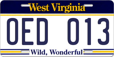 WV license plate OED013