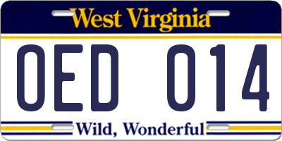WV license plate OED014