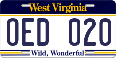 WV license plate OED020