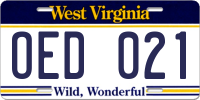 WV license plate OED021