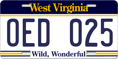 WV license plate OED025
