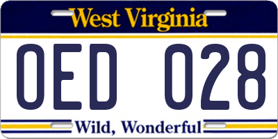 WV license plate OED028