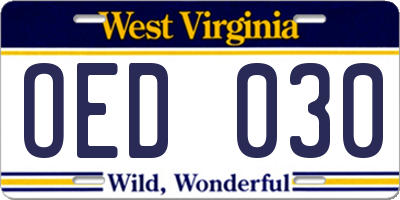 WV license plate OED030