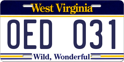 WV license plate OED031