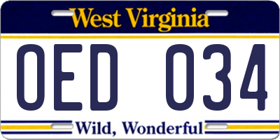 WV license plate OED034