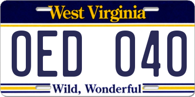 WV license plate OED040
