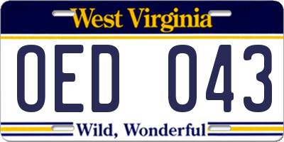 WV license plate OED043