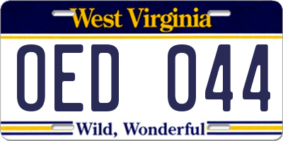 WV license plate OED044