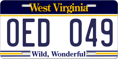 WV license plate OED049