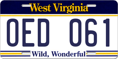 WV license plate OED061
