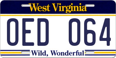 WV license plate OED064