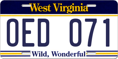 WV license plate OED071