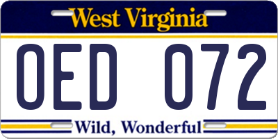 WV license plate OED072