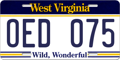 WV license plate OED075
