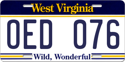 WV license plate OED076