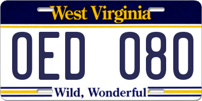 WV license plate OED080