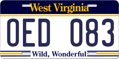 WV license plate OED083