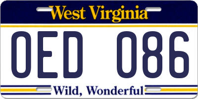 WV license plate OED086