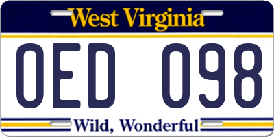 WV license plate OED098