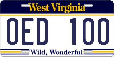 WV license plate OED100