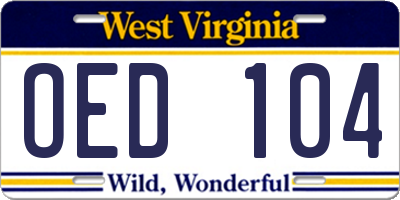 WV license plate OED104