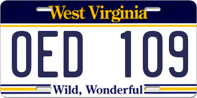 WV license plate OED109