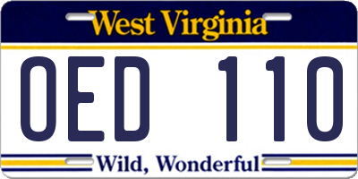 WV license plate OED110
