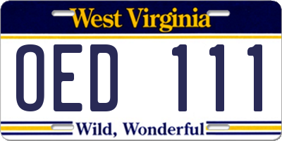 WV license plate OED111