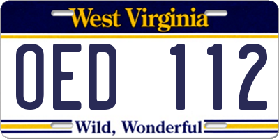 WV license plate OED112
