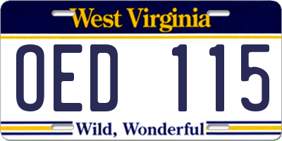 WV license plate OED115