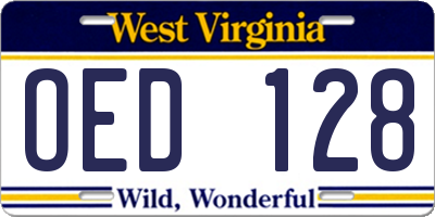 WV license plate OED128