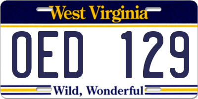WV license plate OED129