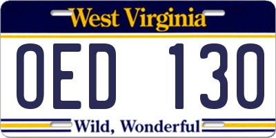 WV license plate OED130