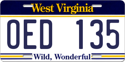 WV license plate OED135